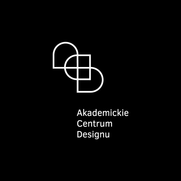 białe logo Akademickie Centrum Designu na czarnym tle z napisem